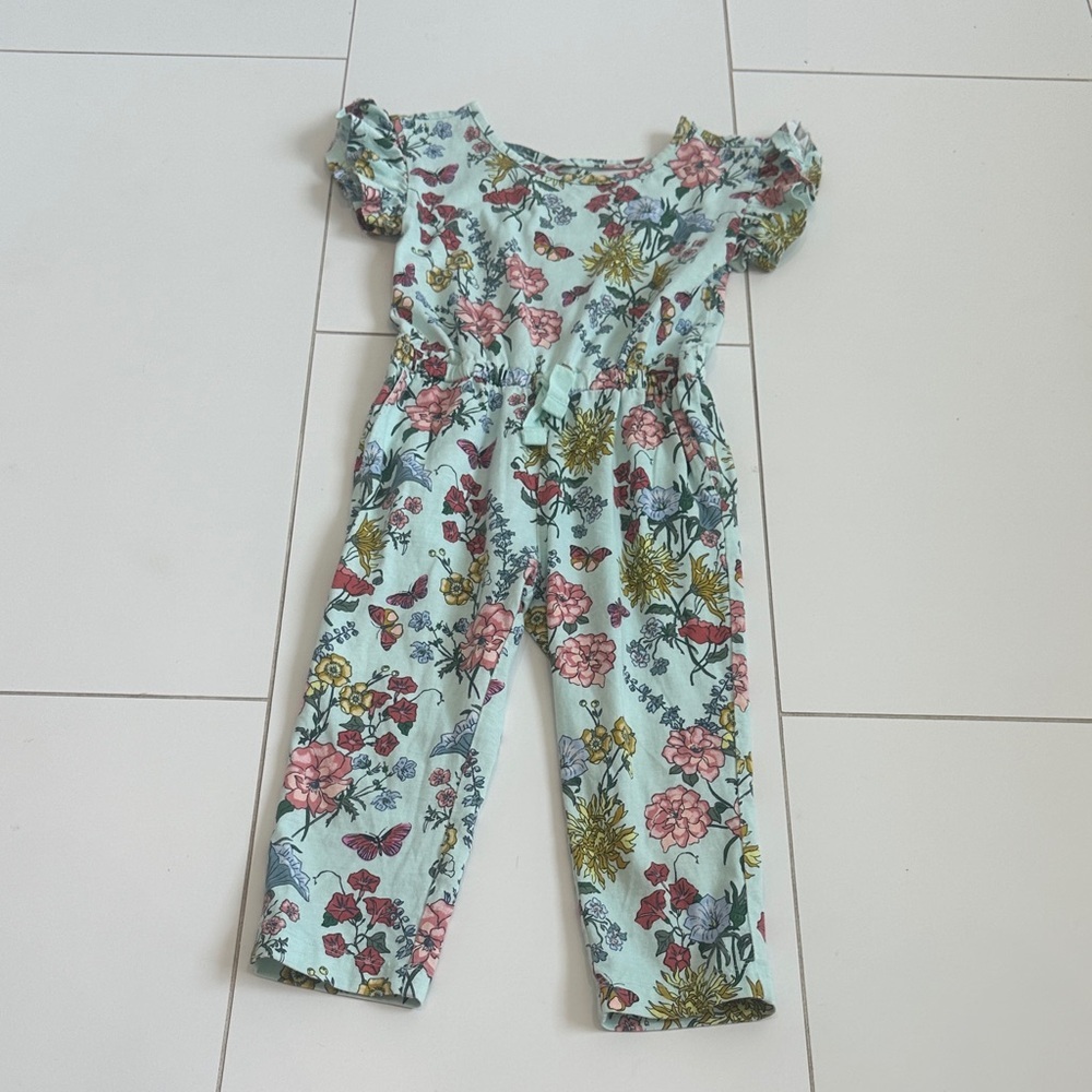 Tea collection floral blue romper 3T